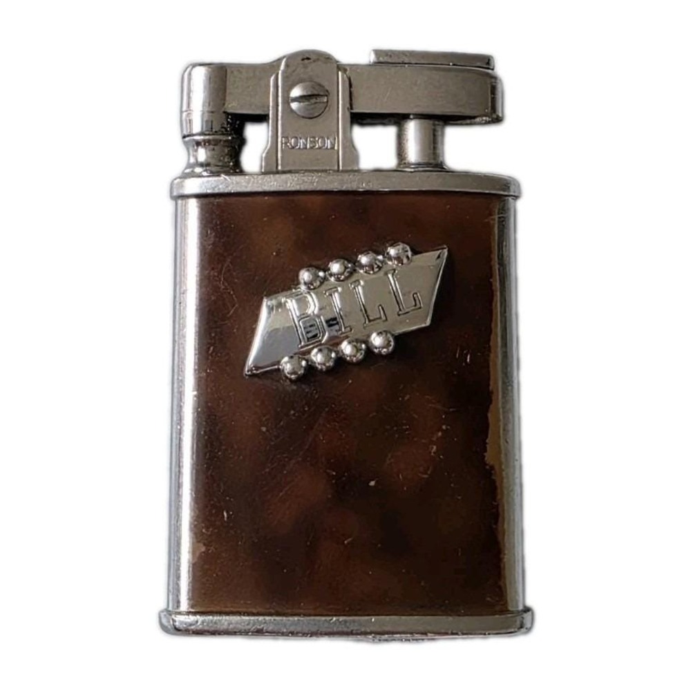 Vtg Ronson Gem Pocket Lighter Tortoise Shell Enamel Personalized Bill USA 50s